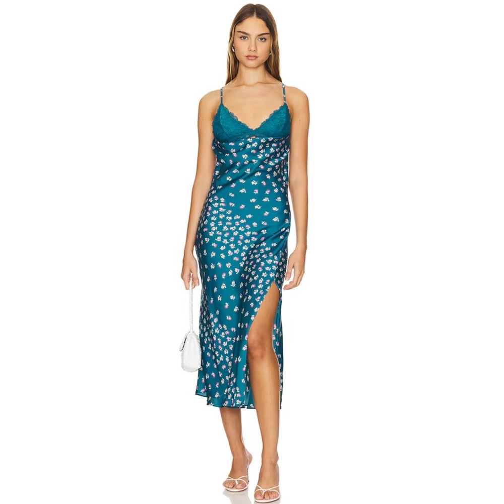 NWT x Intimately Free People Dress Gossamer Glow Midi Slip Deep Lagoon MEDIUM